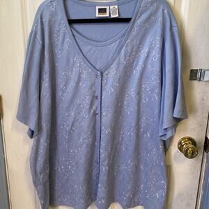 Vintage CST Sport Women Plus5X Blouse Top Shirt Purple Embroidered Mature Church